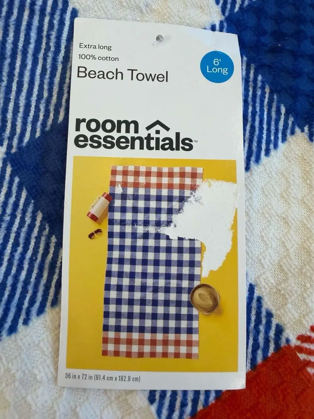 Room Essentials Extra Long Gingham Beach Towel Red and Blue New